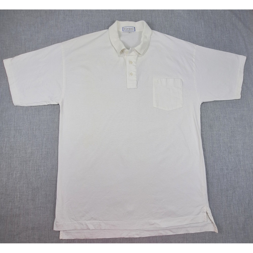 Yves Saint Laurent Mens Vintage Mercerized Cotton Polo Shirt Off White Large